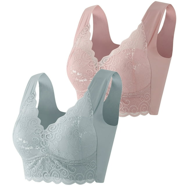 Timegard 2pc Plus Size Bras for Women No Underwire Lace Full Support Back Smoothing Comfort Daily Bras