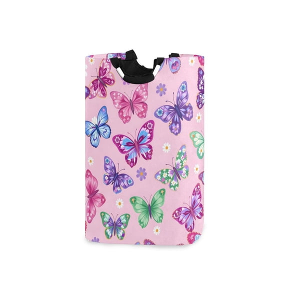 Butterflies with Flower Patterns Laundry Basket with Handles Foldable Laundry Hamper Freestanding Washing Bin 50L
