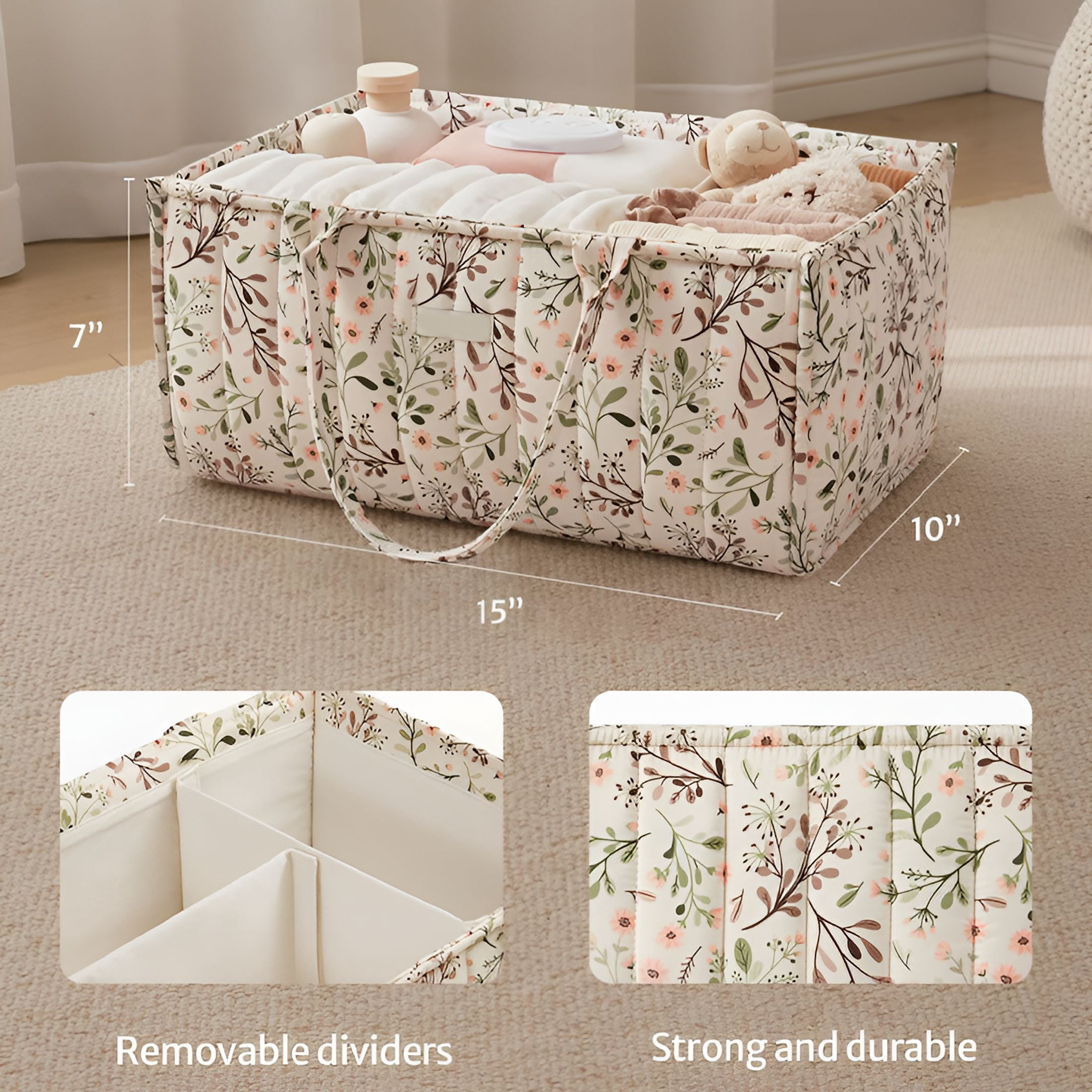 GASTROPOD 2026 New Floral Diaper Caddy Organizer,Stylish Nursery Storage Basket,Diaper Bag,Gift for Baby Shower,Baby Registry Must Have,Newborn Essentials,Pastoral Daisy