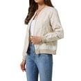 thumbnail image 4 of INSPIRE CHIC Bomber Jacket for Women Lightweight Cropped Floral Zip Up Casual Jackets M Khaki, 4 of 6