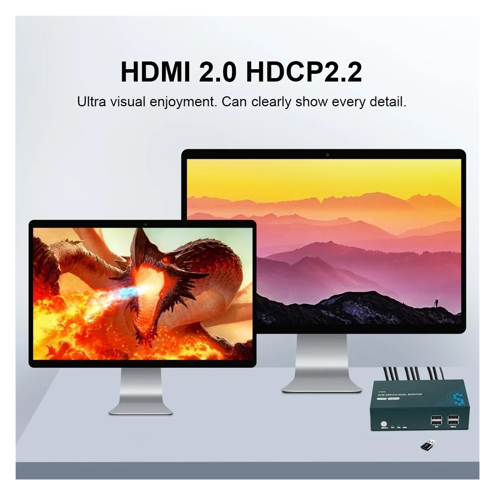 KVM Switch With 4K Support, For Two Computers' Dual Display Switching. Boost Your Multi-Tasking Efficiency