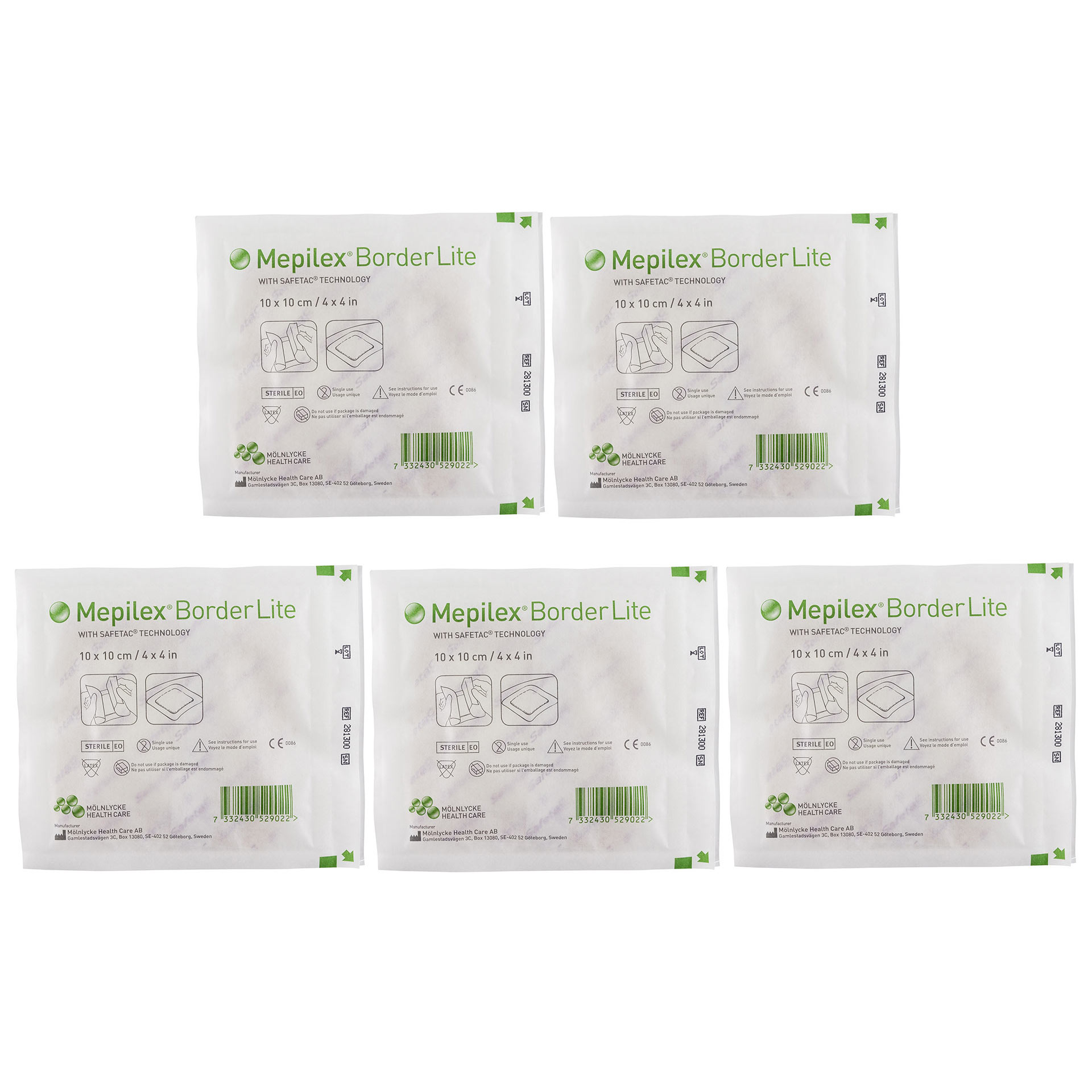 Mepilex Border Lite Silicone Foam Dressing 4" x 4" Box of 5 Dressings