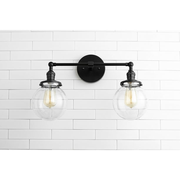 Clear Globe Vanity Black Light Fixture Two Bulb Bathroom Sconce
