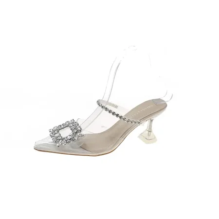 

Women‘s Faux Rhinestone Mid Heel Sandals Transparent Pointed Toe Non Slip High Heels Women‘s Pumps