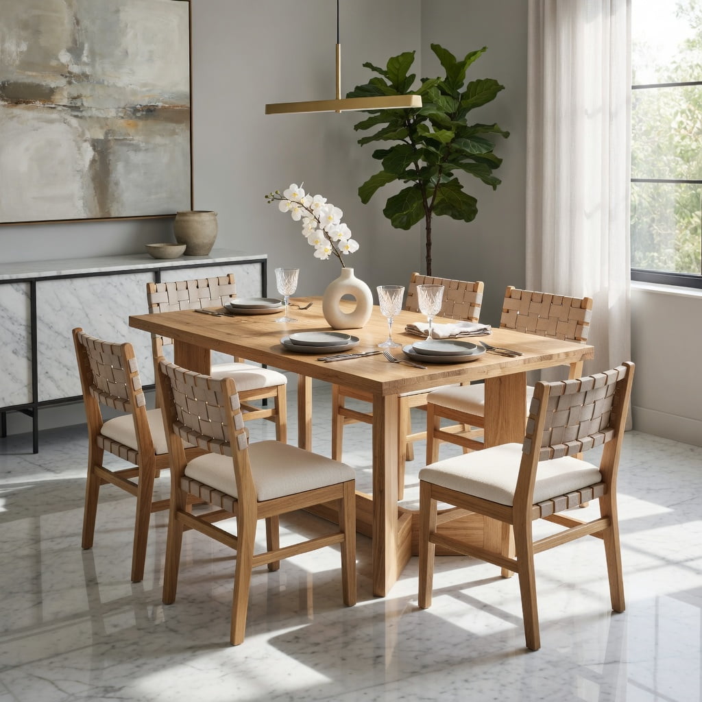 Hommoo 63 Inch Solid Wood Rectangular Dining Table for 4-6 People, Farmhouse Kitchen & Dining Room Table with A-Frame Trestle Base, Natural