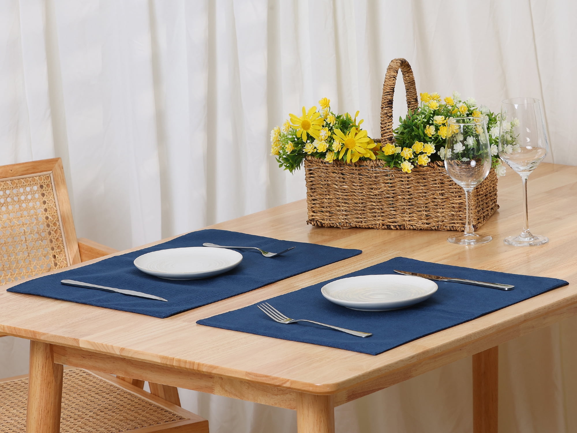 Unique Bargains Placemats Set of 6 Heat Resistant Place Imitation Linen Place Table Mats Dark Blue