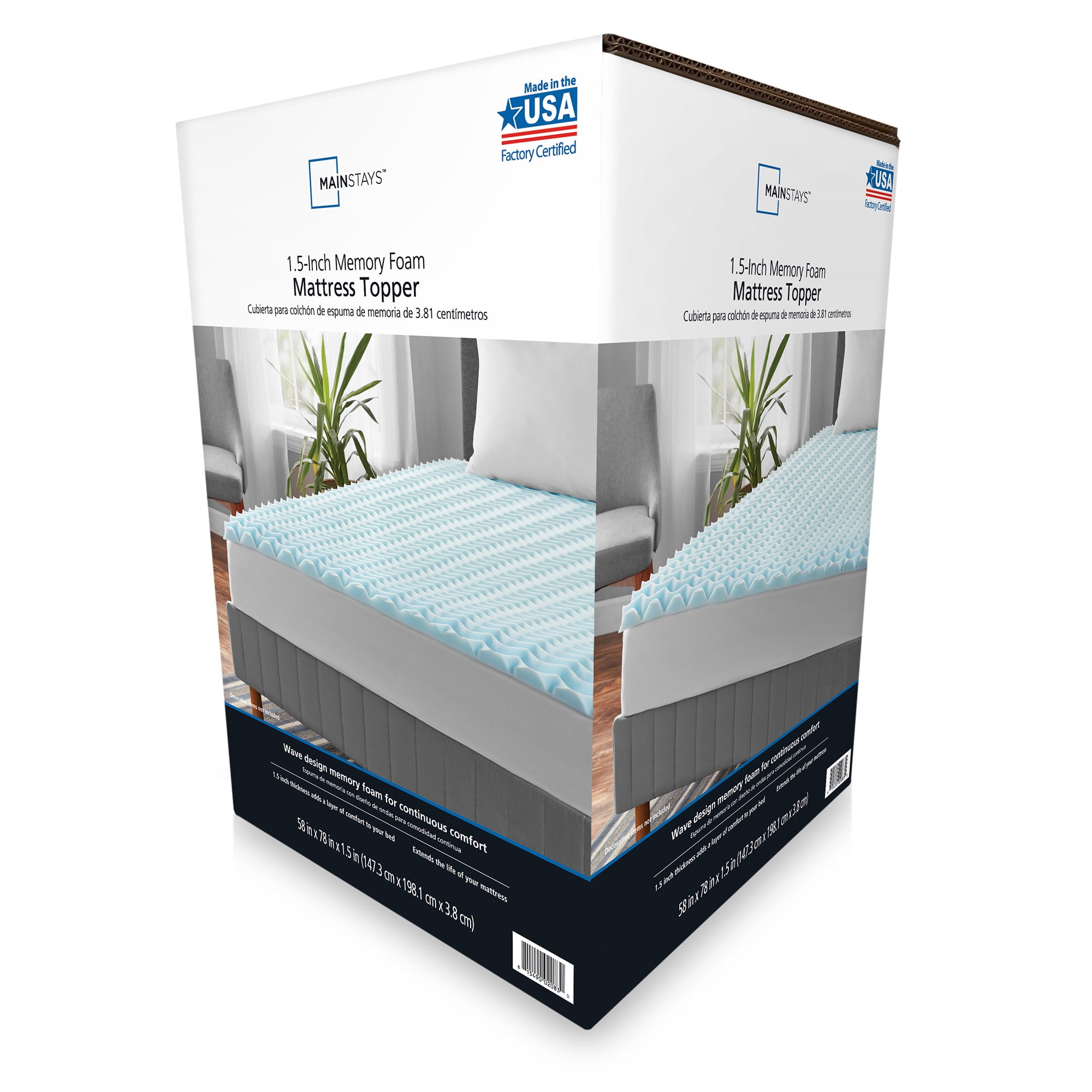 Mainstays 1 5 Inch Memory Foam Mattress Topper Twin Twin Xl Walmart Com Walmart Com