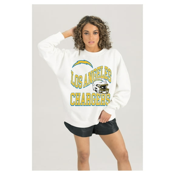 Women's Gameday Couture  White Los Angeles Chargers Oversized Hard Earned Premium Fleece Pullover Sweatshirt