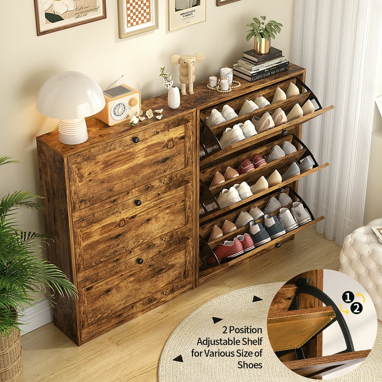 RichYa Shoe Cabinet with 3 Flip Drawers, Freestanding Shoe Rack