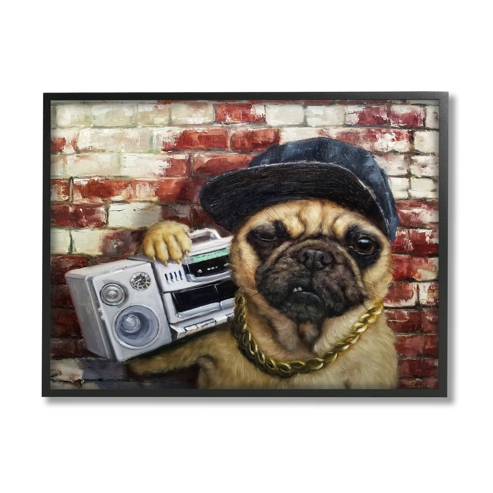Stupell Industries Urban Pug Dog Boombox Music Chain Necklace Framed Wall Art, 20 x 16, Design by Lucia Heffernan