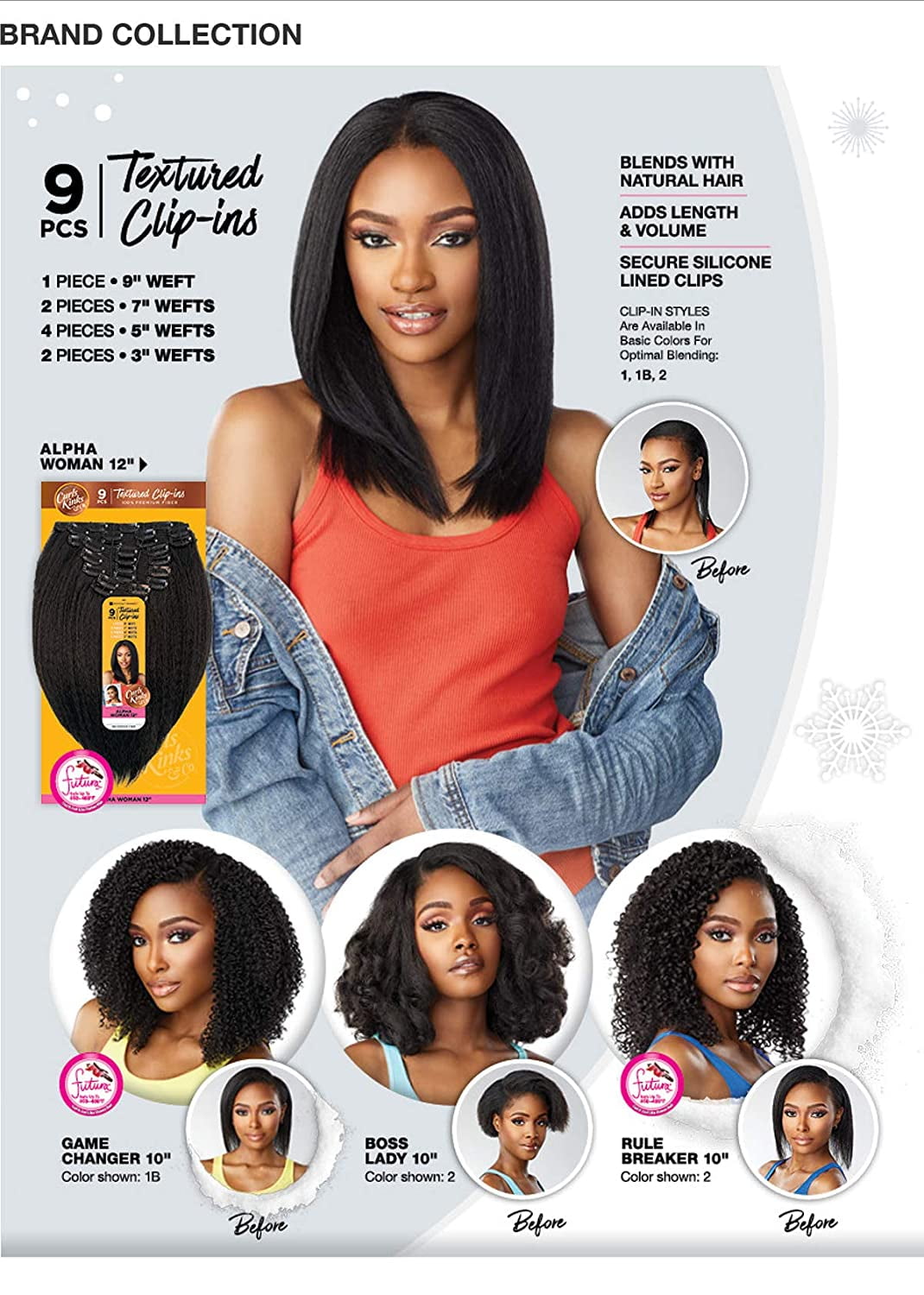 s Kinks & Textured Clip In Human Hair Blend Hair Extension 9PCS - GAME CHANGER 10 INCH (2 Dark Brown)