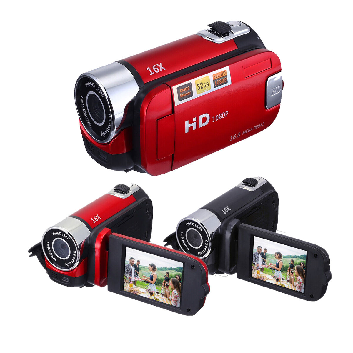 Foldable Camcorders HD 1080P 16X Zoom Video Camera Recorder, High