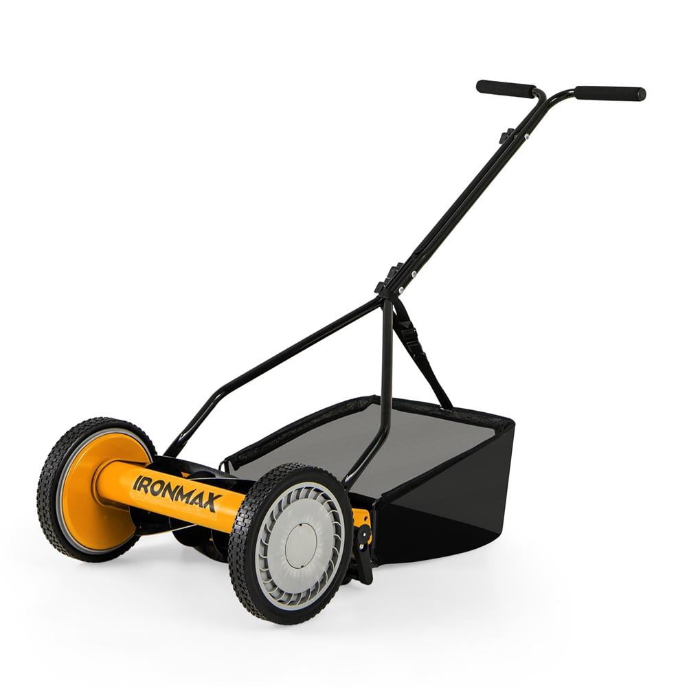 Choco Moon 14 Inch Push Lawn Mower with 5 Steel Blades and Grass Catcher Bag, Grass Cutter Machine, Push Lawn Mower-Orange
