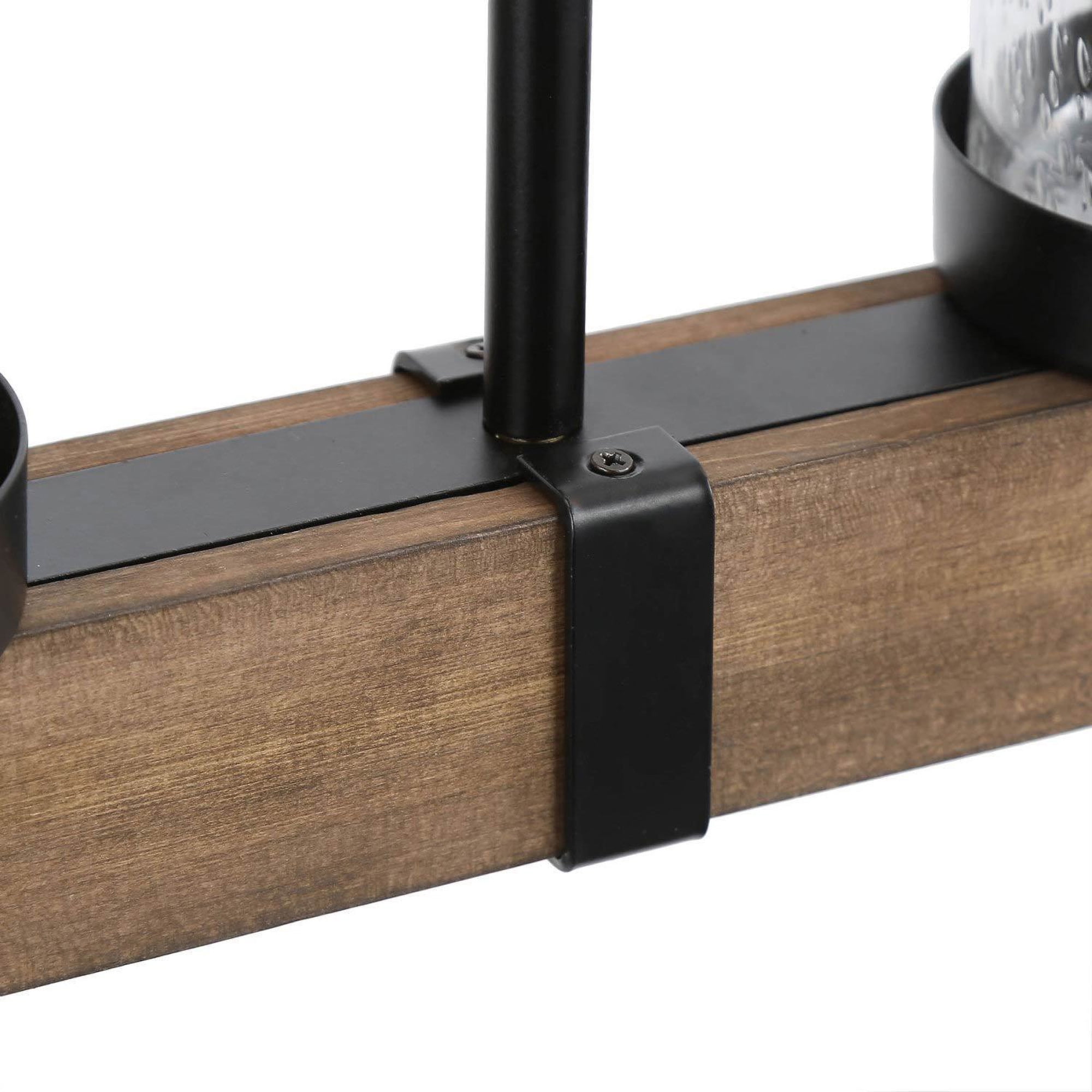 LNC 5-Light Farmhouse Chandelier with Seeded Glass,Matte Black and Brown Wood Tone