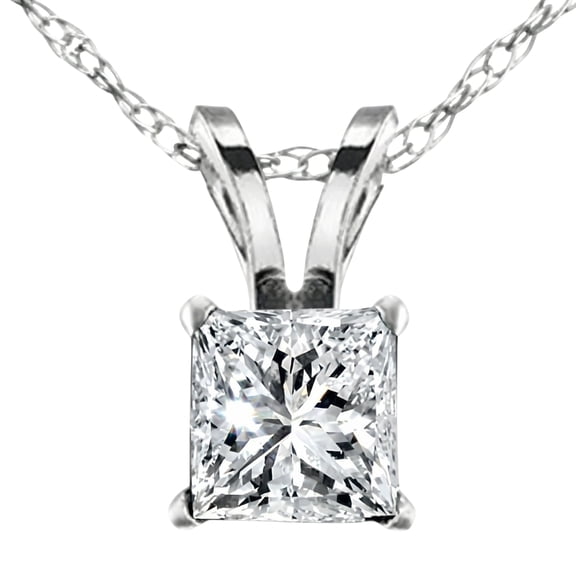Pompeii 2 1/2Ct Princess Cut Diamond Certified Solitaire Necklace Lab Grown 14k White Gold