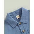 thumbnail image 6 of Baby Boy Cotton Linen Shorts Set 6M 12M 18M 24M 3Y 4Y Solid Color Short Sleeve Button Down T-shirt Tops and Shorts Outfit Clothes, 6 of 10
