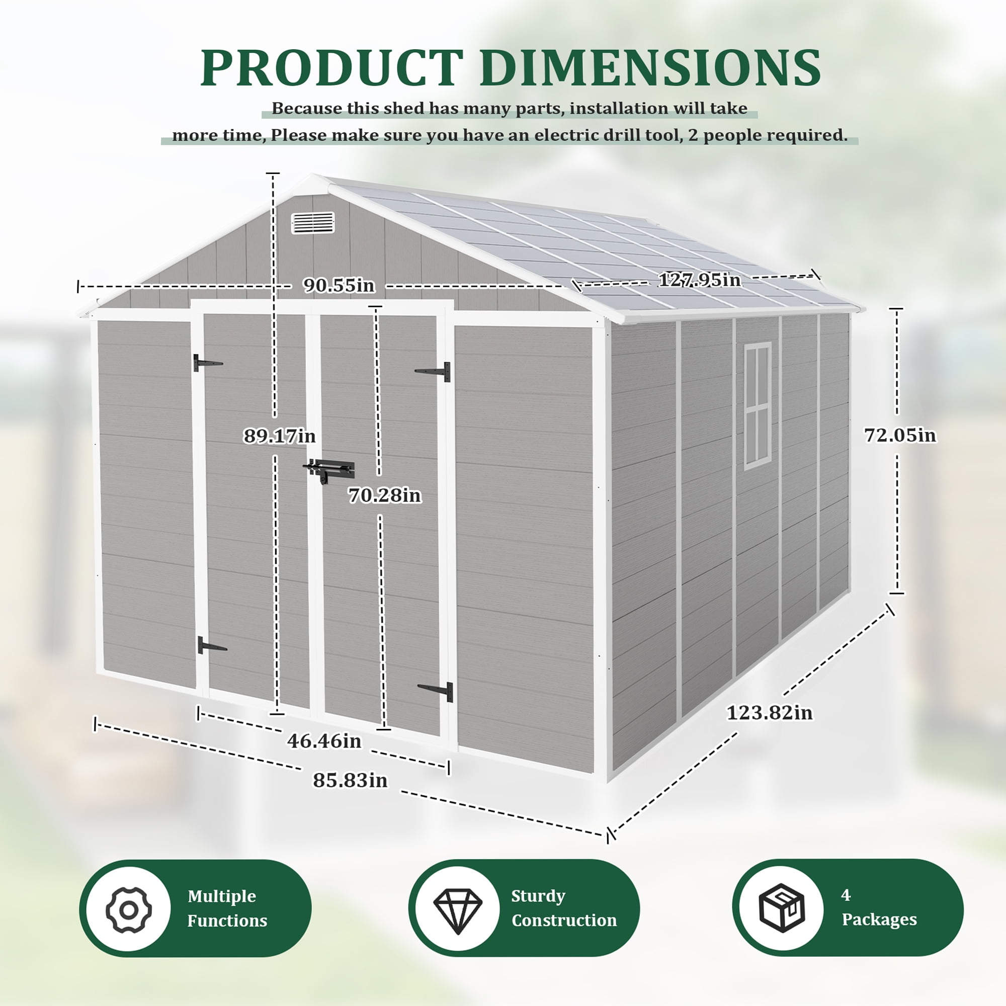 7.5x10.3FT Outdoor Shed, Extra Large Storage Shed Resin, Outside Storage for Garden Backyard, Double Doors, Double Windows, PP Splicing Floor, Heavy-duty Frame