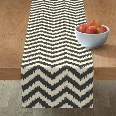

Cotton Sateen Table Runner 72 - Black Cream Ikat Chevron Tribal Ethnic Zigzag Print Custom Table Linens by Spoonflower