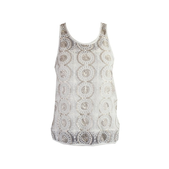 Vince Camuto Womens Cream Sleeveless Sequin-Embellished Mesh Tank Top XXS