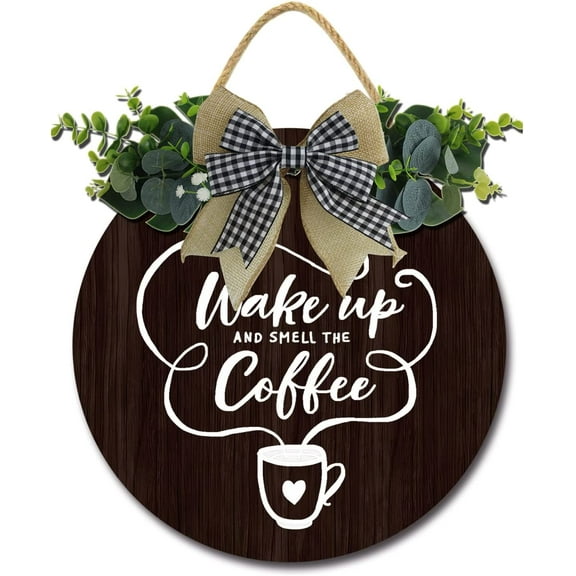 Eveokoki 12" Wake up and Smell the Coffee Sign Decor Rustic Farmhouse Wooden Retro Plaque， Coffee Bar Decor ,Coffee Lover Coffee Station Decor Home Office Kitchen Wall Decor