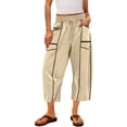 thumbnail image 2 of Lumtrix Women’s Cropped Barrel Sweatpants Loose Fit Lounge Casual Wide Leg Capri Pants Cotton Comfy Elastic Waist Joggers with Pockets Beige L, 2 of 4