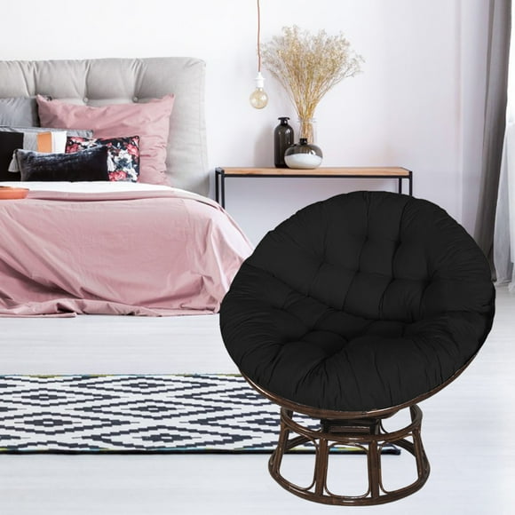 Elodie Swing Hanging Egg Rattan Chair Round Cushions Outdoor Garden Patio Hammock Black