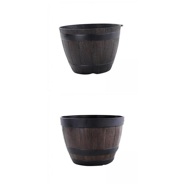 jinwen 2 Pièces Intérieur Extérieur Rustique Résine Baril Patio Fleur Pot Jardin Arbre
