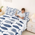 thumbnail image 3 of Feelyou Vintage Ink Fish Full Size Sheets for Kids Boys Girls, Cartoon Line Art Animal Bed Sheets, Indigo, 4pcs, 3 of 5