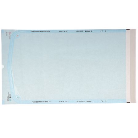 House Brand Dentistry 100537 HSB Self-Sealing Sterilization Pouches 9" X 15" Paper Blue Film 200/Bx