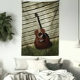 thumbnail image 3 of Guitar Tapestry, Acoustic Music Element Leaning on a Wooden Wall Vintage Country Vibes, Wall Hanging for Bedroom Living Room Dorm Decor, 60W X 80L Inches, Dusk Redbrown Olive Green, by Ambesonne, 3 of 5