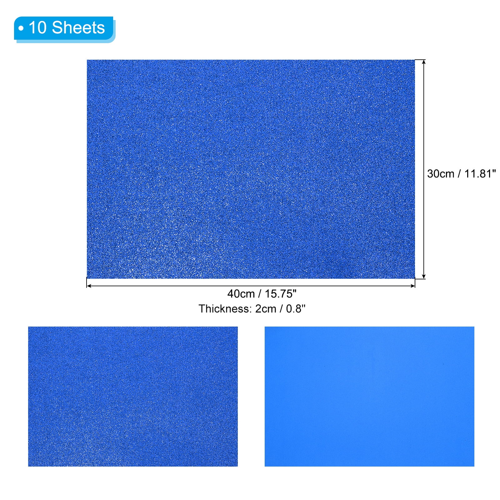 Uxcell 20 Sheets 2mm Glitter Foam Sheet, 16" x 12" Blue Sparkle EVA Paper