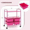 thumbnail image 3 of Costway Rolling Storage Cart with 4 Drawers & 2 Shelves Multipurpose Plastic Trolley on Wheels Hot Pink, 3 of 10