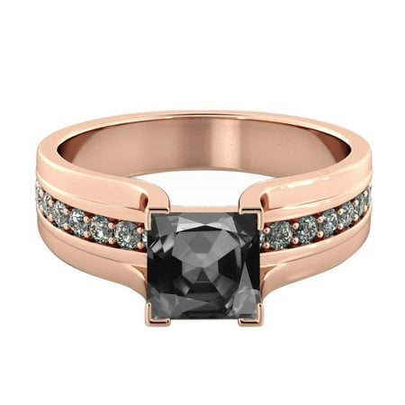- 3.20 CTW Black Diamond Ring 14K Rose Gold Bridge Vintage Princess