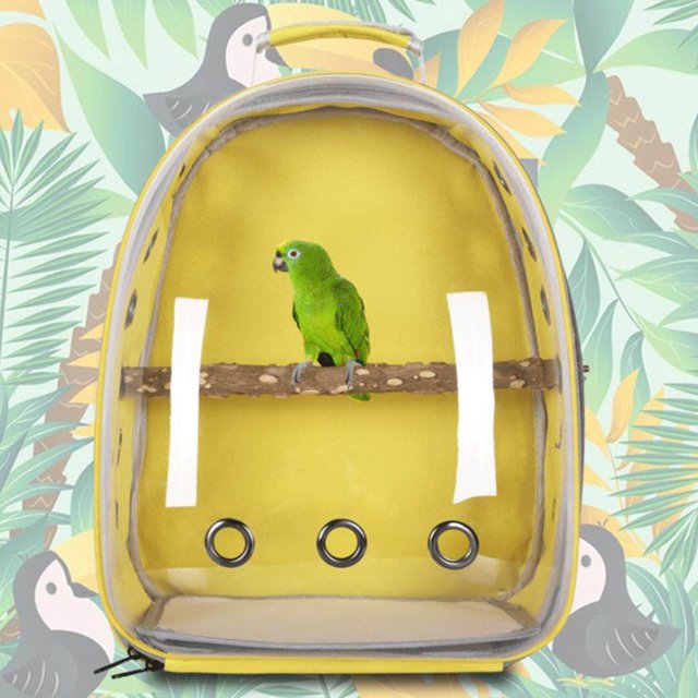 VONKY Bird Carrier Cage Shoulder Bag Pet Parrot Travel Clear Backpack Yellow