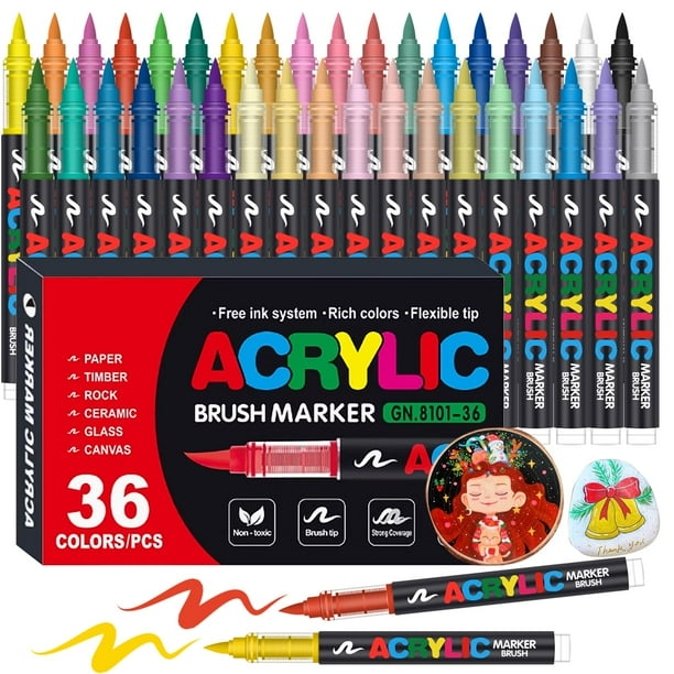 Marcadores de pintura acrílica Amamao, 36 colores, punta de pincel suave