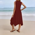 thumbnail image 6 of Women's Swimsuit Coverup Casual Sleeveless V Neck Beach Long Dress Summer Solid Color Irregular Hem Loose Mid Dress, 6 of 8