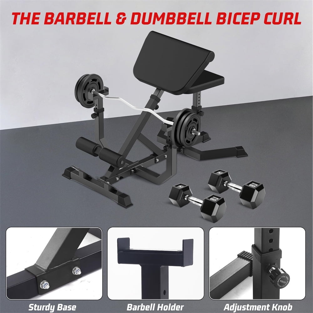 2-In-1 Roman Chair & Preacher Curl Bench Multi-Function Heavy-Duty Hyperextension Bench for Arms, Ab, Back, Glute & Leg Extension with Adjustable Height Exercise Equipment