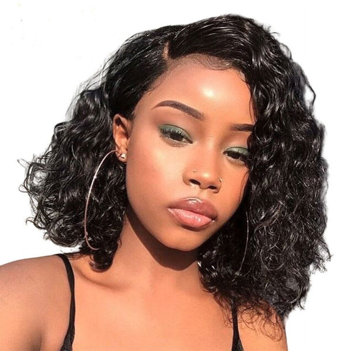 Sunature Human Hair Wigs 13X4 Full Lace Black Water Wave 150% Density 10 in Women 1 Count