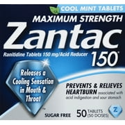 Zantac 150 Cool Mint Maximum Strength Ranitidine Acid Reducer Tablets, 50ct