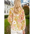 thumbnail image 2 of Weardear Women Boho Floral V Neck Dressy Blouses Puff Long Sleeve Elegant Chiffon Tops, 2 of 6