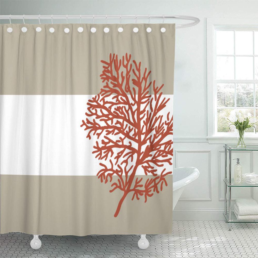 CYNLON Ocean Coral Reef Beach Nautical Coastal Home Bathroom Decor Bath Shower Curtain 66x72