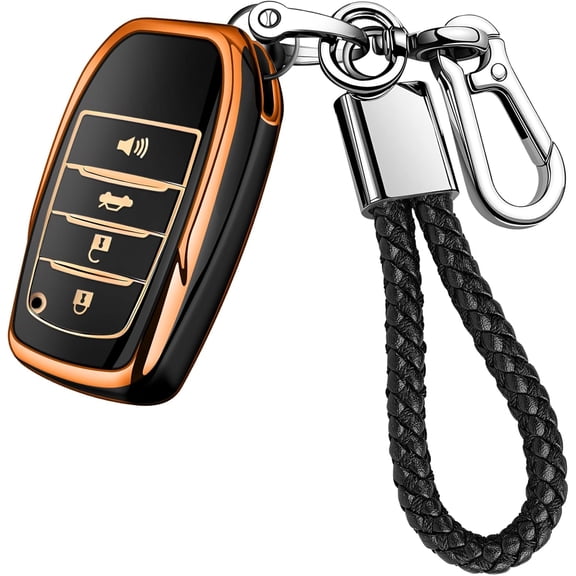 Key Fob Cover Compatible with Toyota Camry 4Runner Land Cruiser Highlander RAV4 2019-2026 4 Button Keychain Case Holder Protector,Gold-black