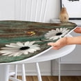 thumbnail image 3 of Daisy Floral Round Fitted Tablecloth with Elastic Edge Wood Texture Outdoor Tablecloth Waterproof Table Cover for Picnic Dinner Party Decor Fits 48"-52" Diameter Round Tables, 3 of 4