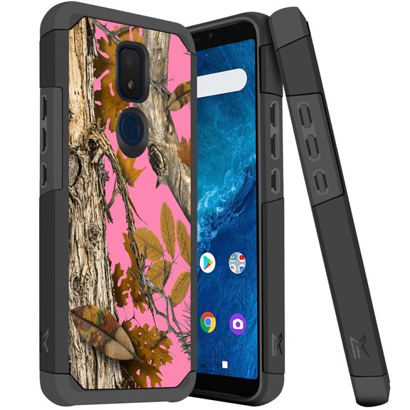 ANJ  Slim Dual Layer Hybrid Shockproof Case   Tempered Glass Cover for Cricket Icon 3, Splendor, AT&T Motivate 2 - Pink Tree Camo 2