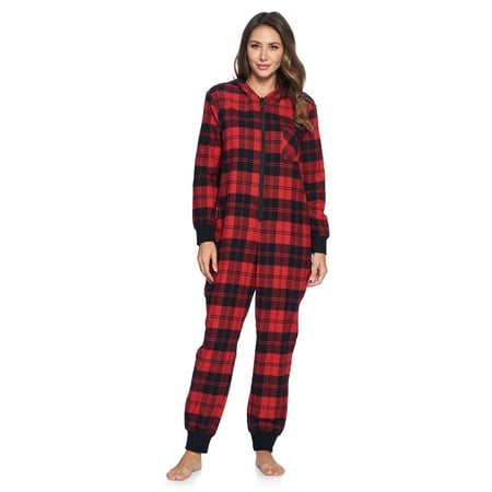 

Ashford & Brooks Women s Flannel Hooded One Piece Pajama Union Jumpsuit