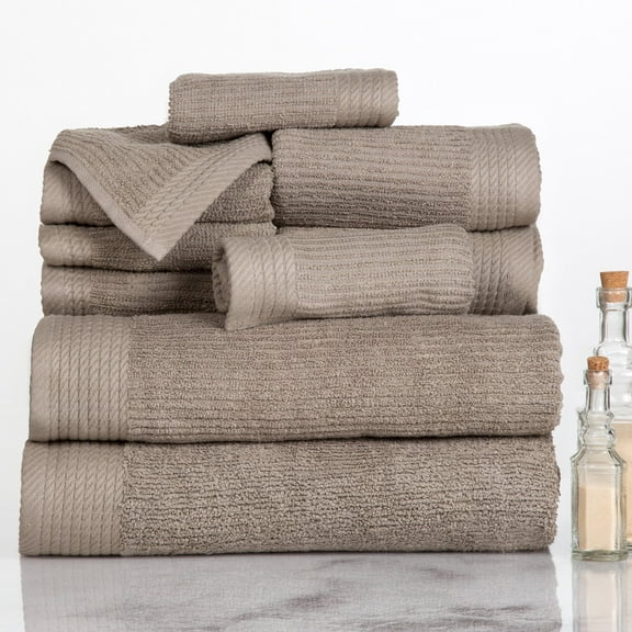 10-Piece Bath Towel Set - Luxurious 100% Cotton Ribbed Pile Absorbent Towels - Machine Washable Bathroom Set by Lavish Home (Taupe)
