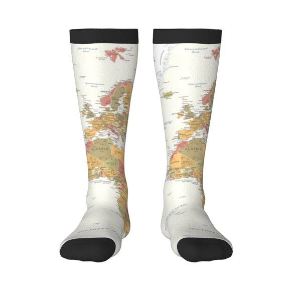 Gaeub World Map 1 Print Design Socks Stretchy High Tube Socks for Men Women Teens , Softball Soccer Socks for Hiking, Sport