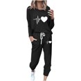 thumbnail image 2 of Puntoco Conjuntos de pijamas cómodos para mujer, pantalones de manga larga con cuello redondo y estampado de letras de invierno, conjuntos de pijamas informales para el hogar, 2 of 4