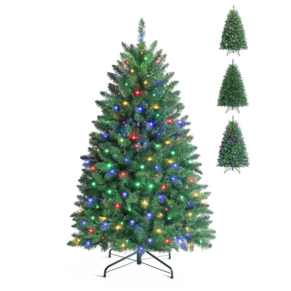 OasisCraft 4.5ft Artificial Christmas Tree with Color Changing LED Lights 8 Modes, Pre-lit Christmas Tree Xmas Pine Tree Indoor and Outdoor Decoration