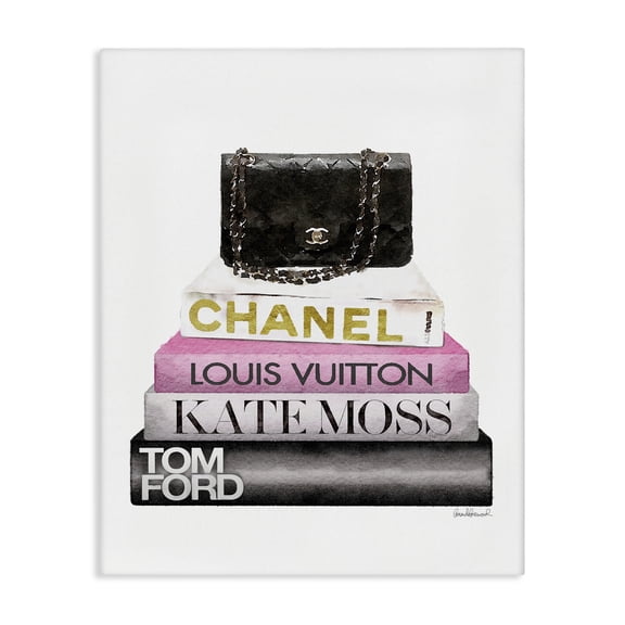 Stupell Industries Contemporary Fashion Designer Purse Bookstack Pink Black Watercolor Canvas Art, 16 x 20, by Amanda Greenwood